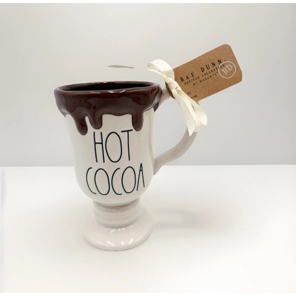 Rae Dunn Christmas Hot Cocoa Pedestal Mug Artisan Collection Magenta Coffee Cup - Picture 1 of 3